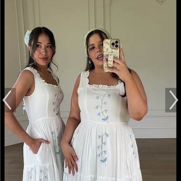 JessaKae White Dress with Blue Embroidery - Picture 1 of 7
